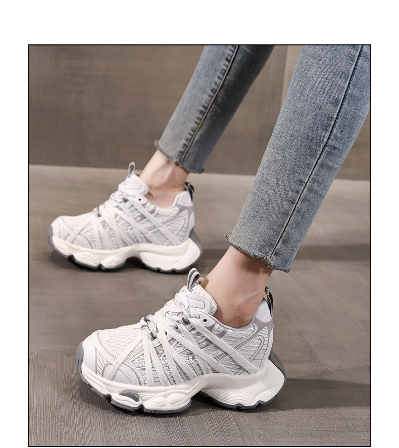 Giày thể thao nữ đế dày lưới thoáng khí phong cách retro chunky sneaker — xanh xám chi tiết 15