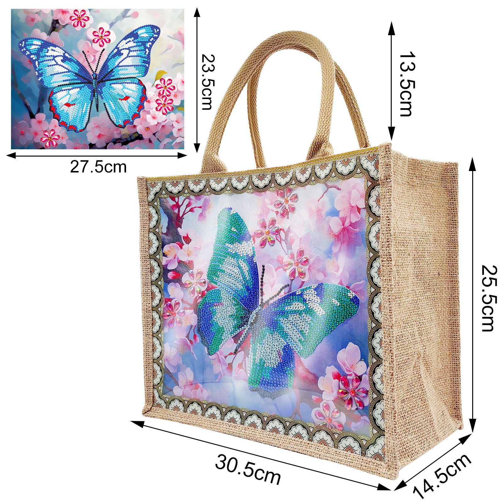 Accesorios para pintura con diamantes, bolsa de lona DIY para pintura con diamantes, bolsa de mano con diseño de animales y paisajes, con placa base reemplazable, un paquete con dos diseños.