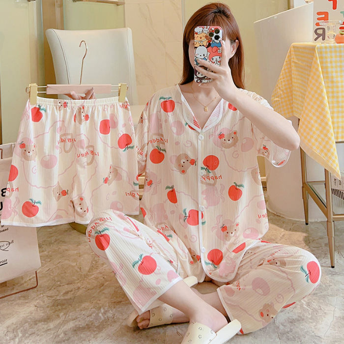 Nuevo estilo pijamas traje de tres piezas de las mujeres pijamas de estilo coreano de verano dulce ins estilo desgaste para el hogar conjunto de tres piezas entrega de una pieza