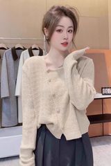 设计感斜领长袖针织开衫女款春秋2025新款宽松百搭时尚套头毛衣潮