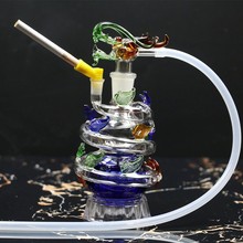 彩色盘龙水晶玻璃水烟壶双重过滤玻璃烟壶烟斗烟丝卷烟两用可清洗