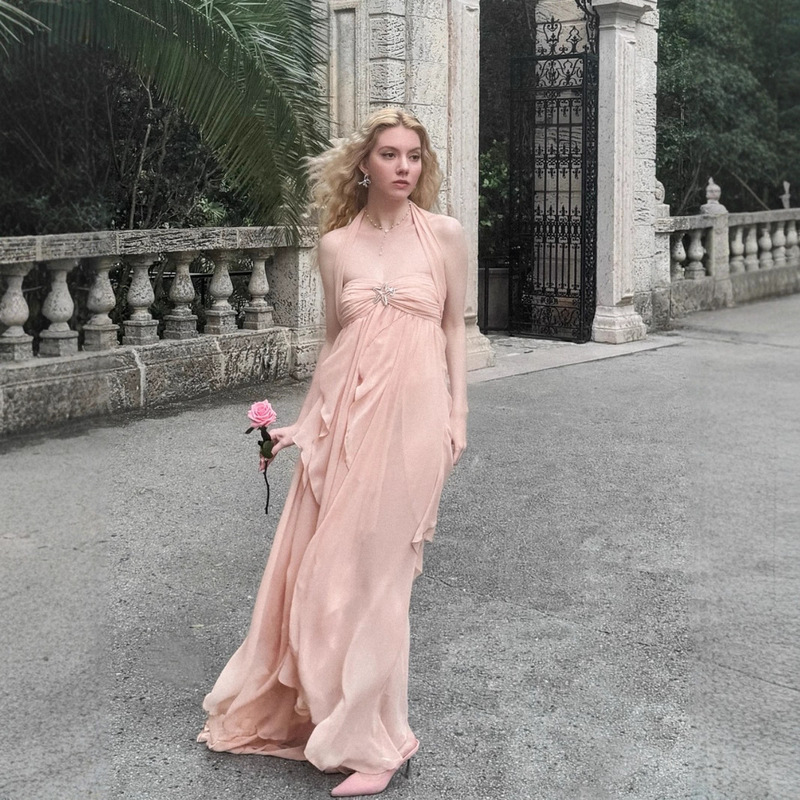 Vacation Super Fairy Asymmetrical Long Dress Female Celebrity Seaside Halterneck Tube Top Backless Dress Birthday Dress