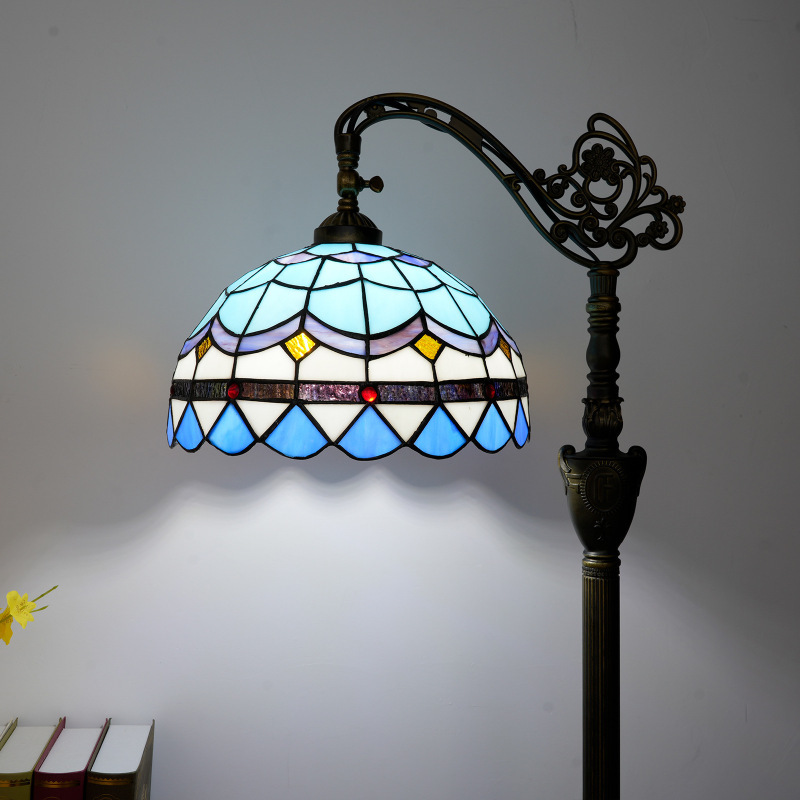 Tiffany Victorian Style Blue Mediterranean Feather Indoor Lighting Soft Light Arch Gooseneck Floor Lamp