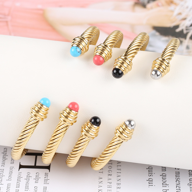 Fashion C Shape Titanium Steel Plating Agate Bangle