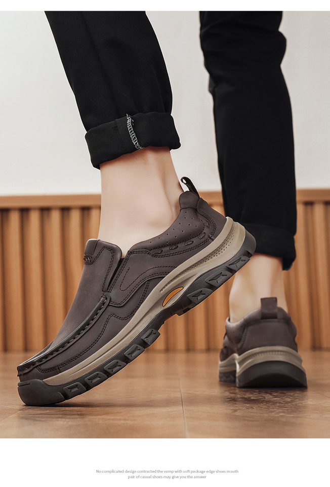 Giày lười nam đế dày da thoáng khí chống mài mòn cổ thấp gót 3 cm — Nâu sẫm, màu đen chi tiết 12