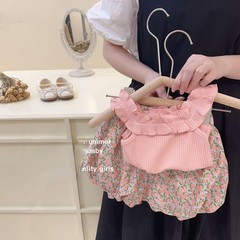 女童夏裝潮款套裝2023新款洋氣寶寶韓系夏季背心短褲兩件套0055