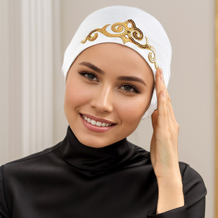 Foreign Trade Hot New Sequin Hollow Cloth Sticker Band Cap Middle East Malay Indonesia Popular Solid Color mercerized Cotton Cap