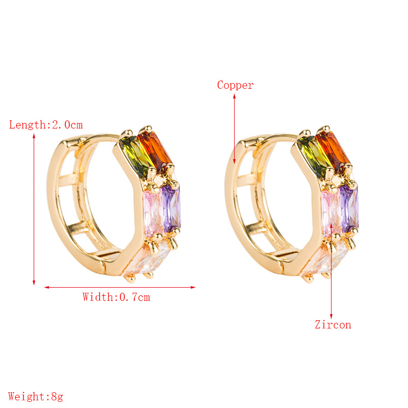 Geometric Double Row Copper Zircon Earrings display picture 1