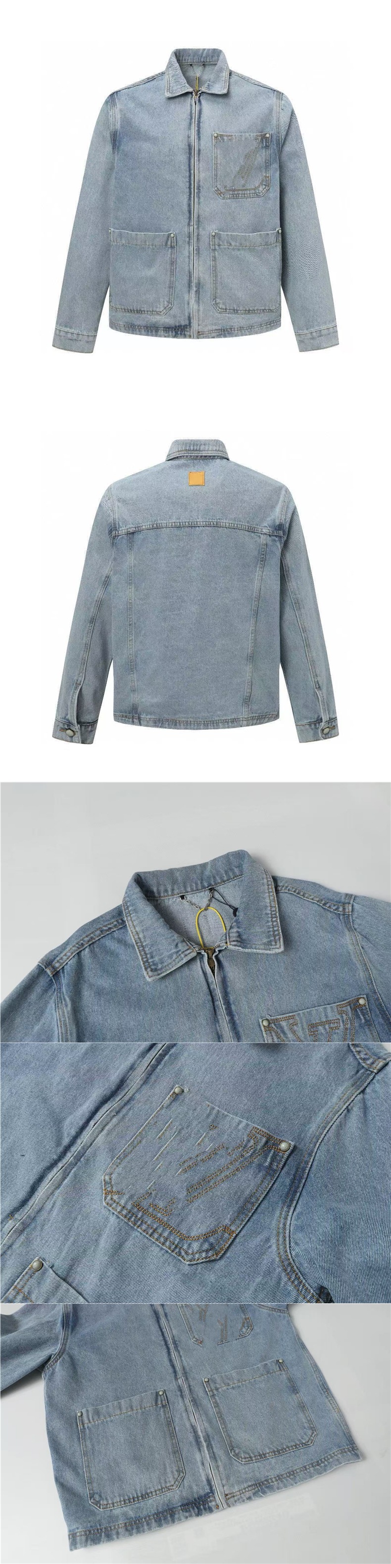 Vintage jeansjacka med bröstbroderi för herr och dam_voghion.com