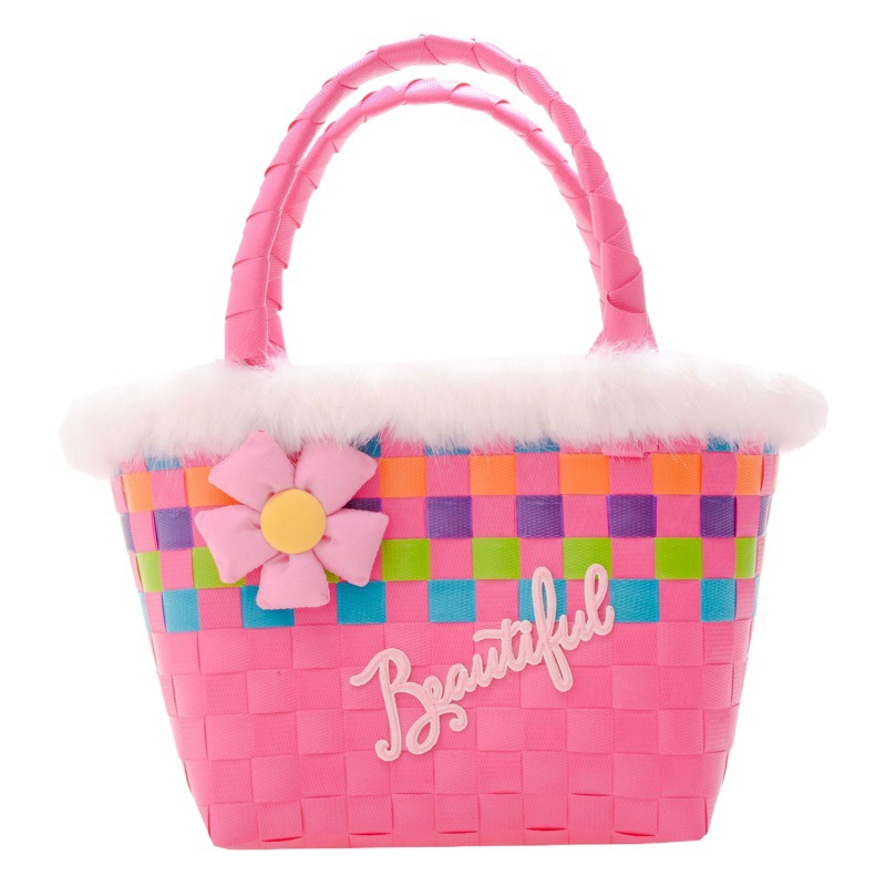 Nueva cesta de alimentos Internet celebridad bolso mano-llevar a cuadros Arco Iris tejido pequeño bolso cuadrado de las niñas de dibujos animados de ajedrez bandeja de almacenamiento bolsa