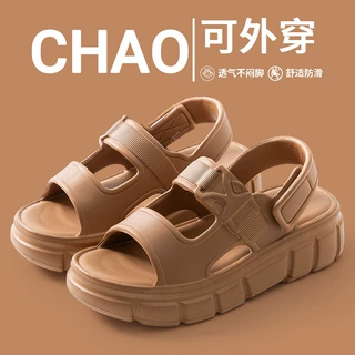 厚底增高魔术贴凉鞋女款夏季外穿百搭罗马凉鞋时尚潮流海边沙滩鞋