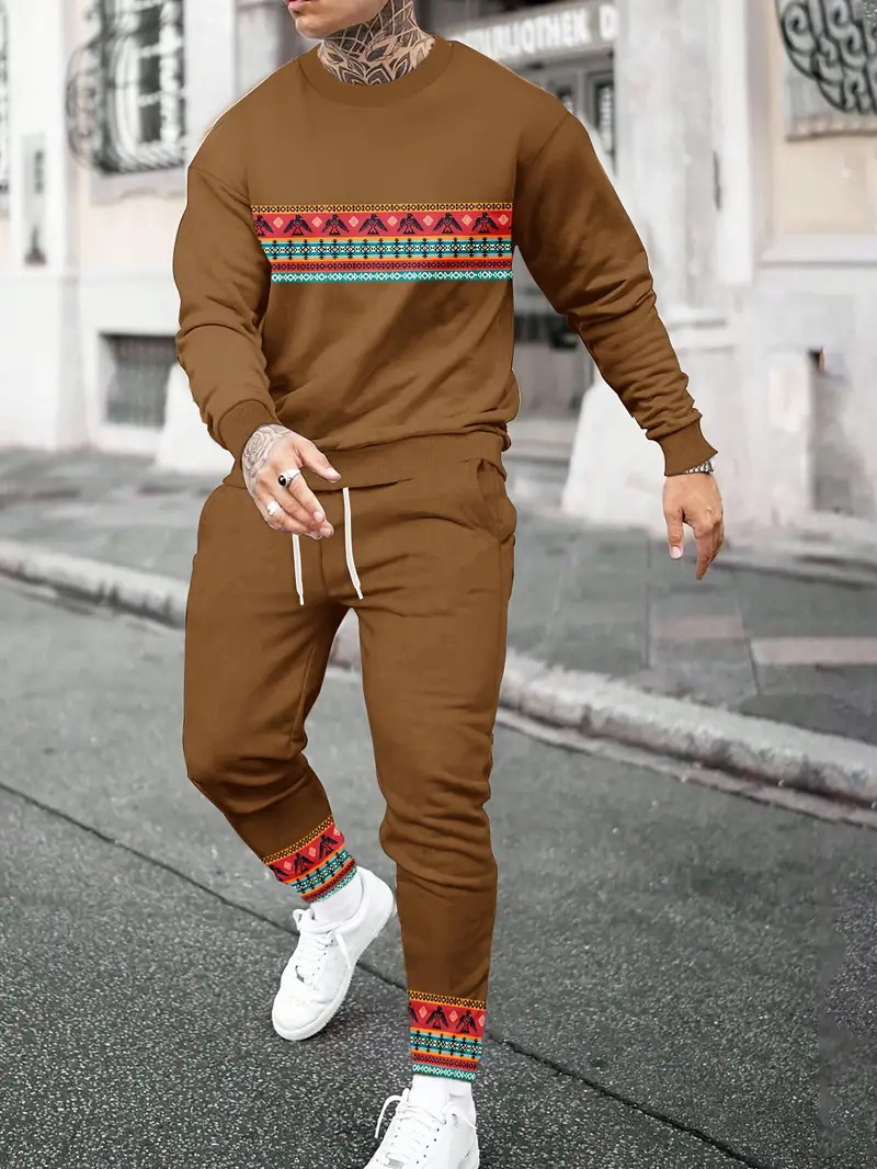 Comercio exterior transfronterizo Europa y América 3D impresión digital retro cuello redondo suéter pantalones traje ME1-ML1