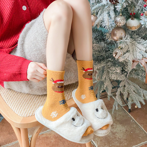 New  Christmas Medium Socks Autumn and Winter Thick Coral Fleece Socks Warm Towel Socks Home Sleep Socks for Children