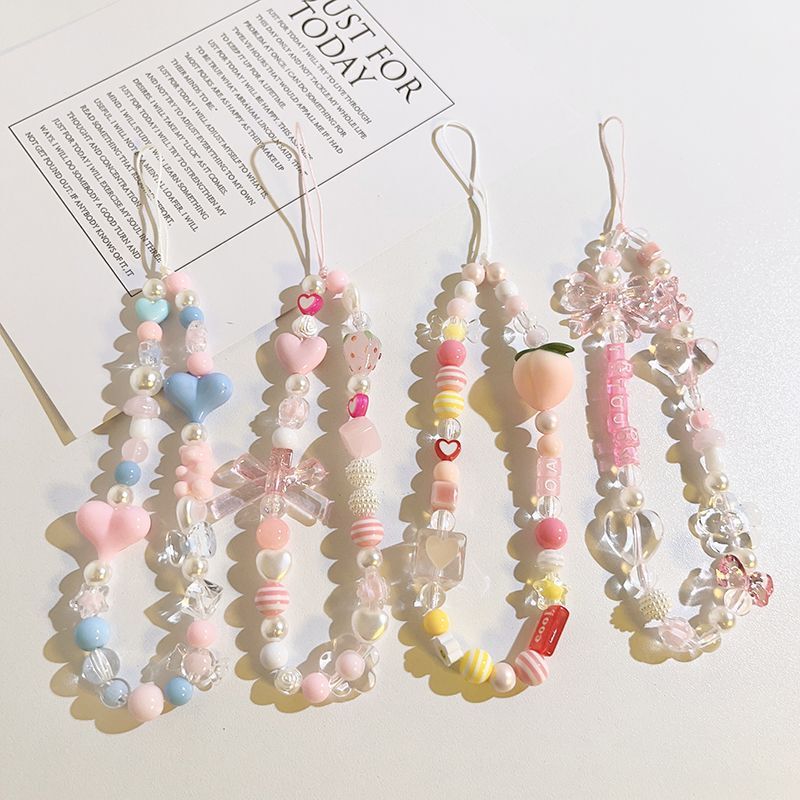Japanese and Korean Mobile Phone Lanyard DIY Mobile Phone Beauty Stylish Cartoon Handmade Beaded Girl Sweet Mobile Phone Chain Rope Female