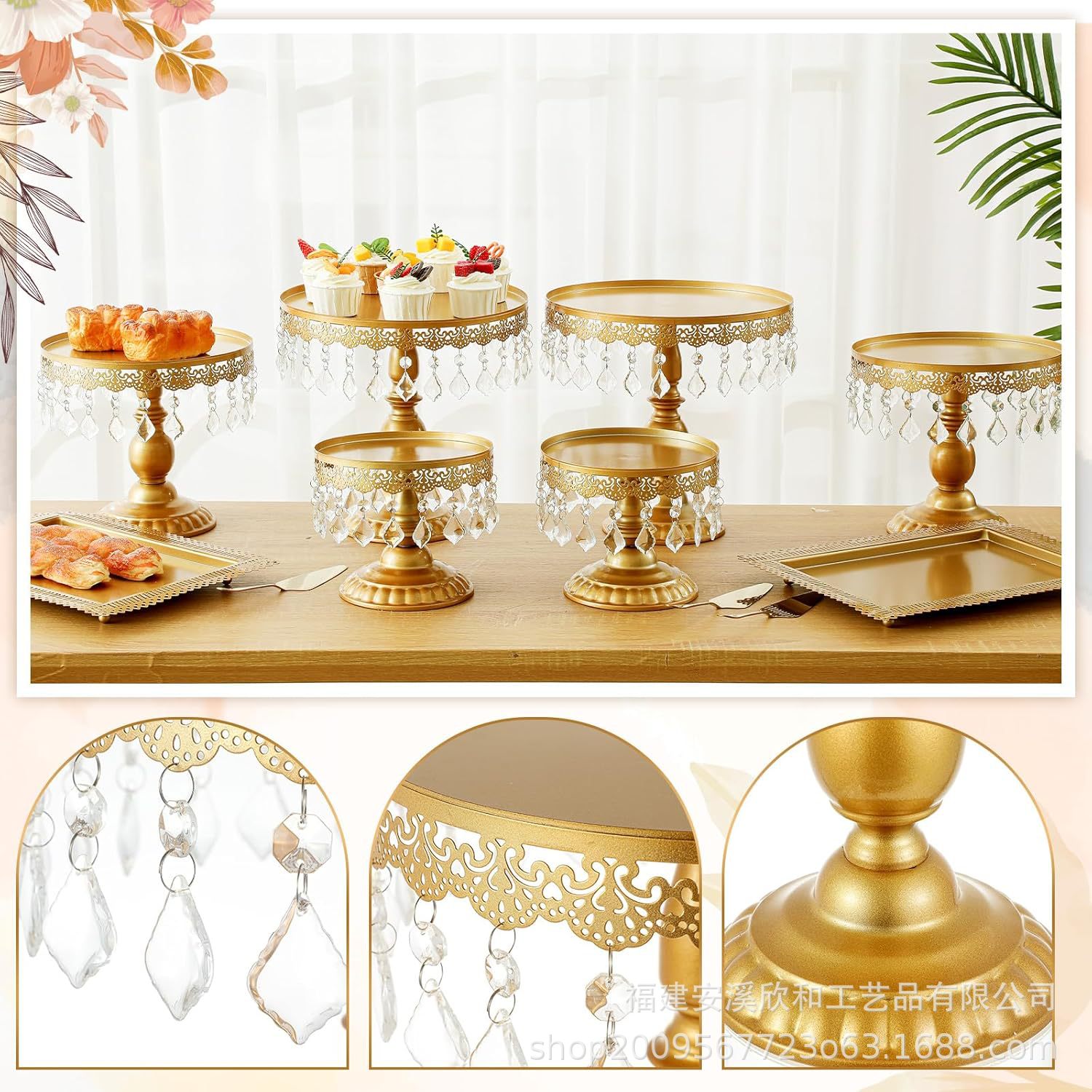 Mesa de postres de metal de lujo ligero bandeja de pie alto estilo europeo decoración de boda marco de bocadillos golden postre conjunto de estantes de pasteles