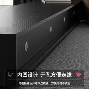 Solid Wood Tv Cabinet Coffee Table Modern Minimalist Living Room Home High-End Floor-Standing Light Luxury Black Tv Cabinet High-End