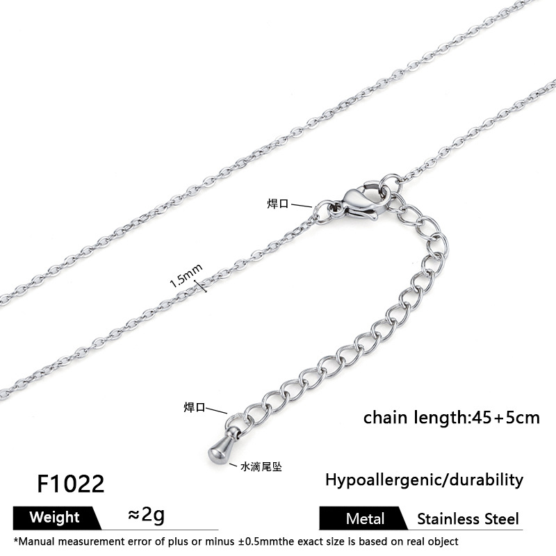 F1022 - 스틸컬러 1.5mm, 길이 45+5cm + 물방울테일펜던트