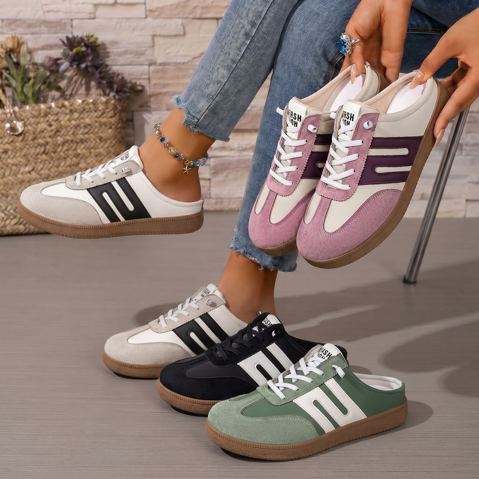 Zapatos de mujer de verano transfronterizos retrógrados de entrenamiento alemán medio arrastrar un pedazo de suela suave transpirable zapatos casuales muller estilo universal
