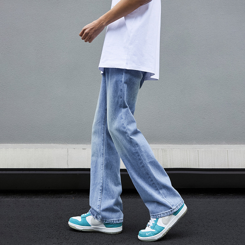 Jeans azules lavados con agua, pantalones de boquilla de tendencia de piernas anchas para hombres, pantalones de primavera nuevos pantalones de calle americana