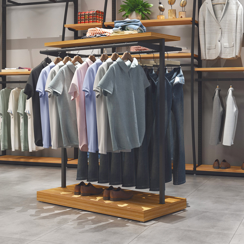 Isla de la ropa estante lateral de dos vías tienda de ropa para niños estante medio piso de las mujeres soporte de exhibición de los hombres ventas directas de fábrica