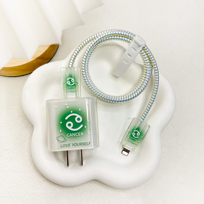 Funda protectora para cargador Apple de 20W, cubierta para cabezal de cargador de carga rápida de 18W, clip para cable, protector de cable, creativo con los doce signos del zodiaco.