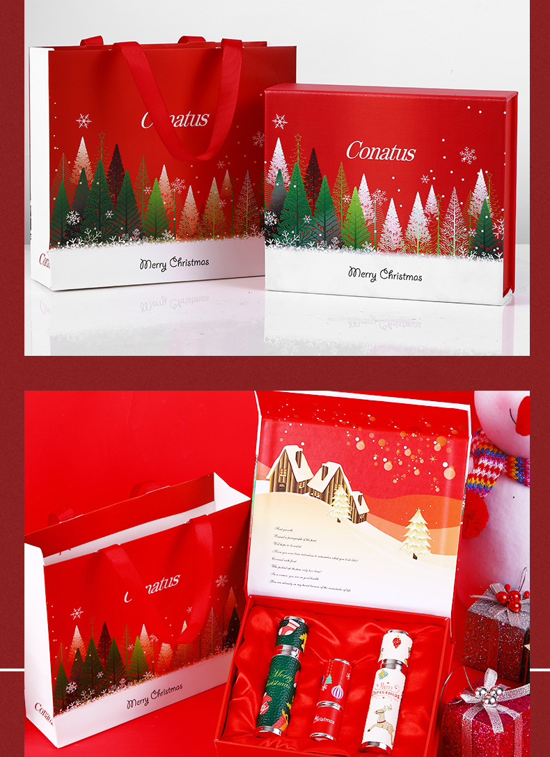 Nouveau noël limité en peau de mouton Net rouge parfum Conatus parfum de noël coffret cadeau léger parfum sculpté rouge à lèvres ensemble_voghion.com