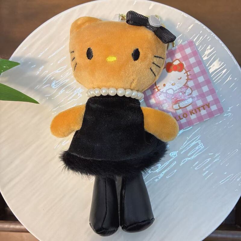 日系新款NIC豹纹黑皮爱心扣长腿kitty包挂件毛绒凯蒂猫钥匙扣挂饰|undefined