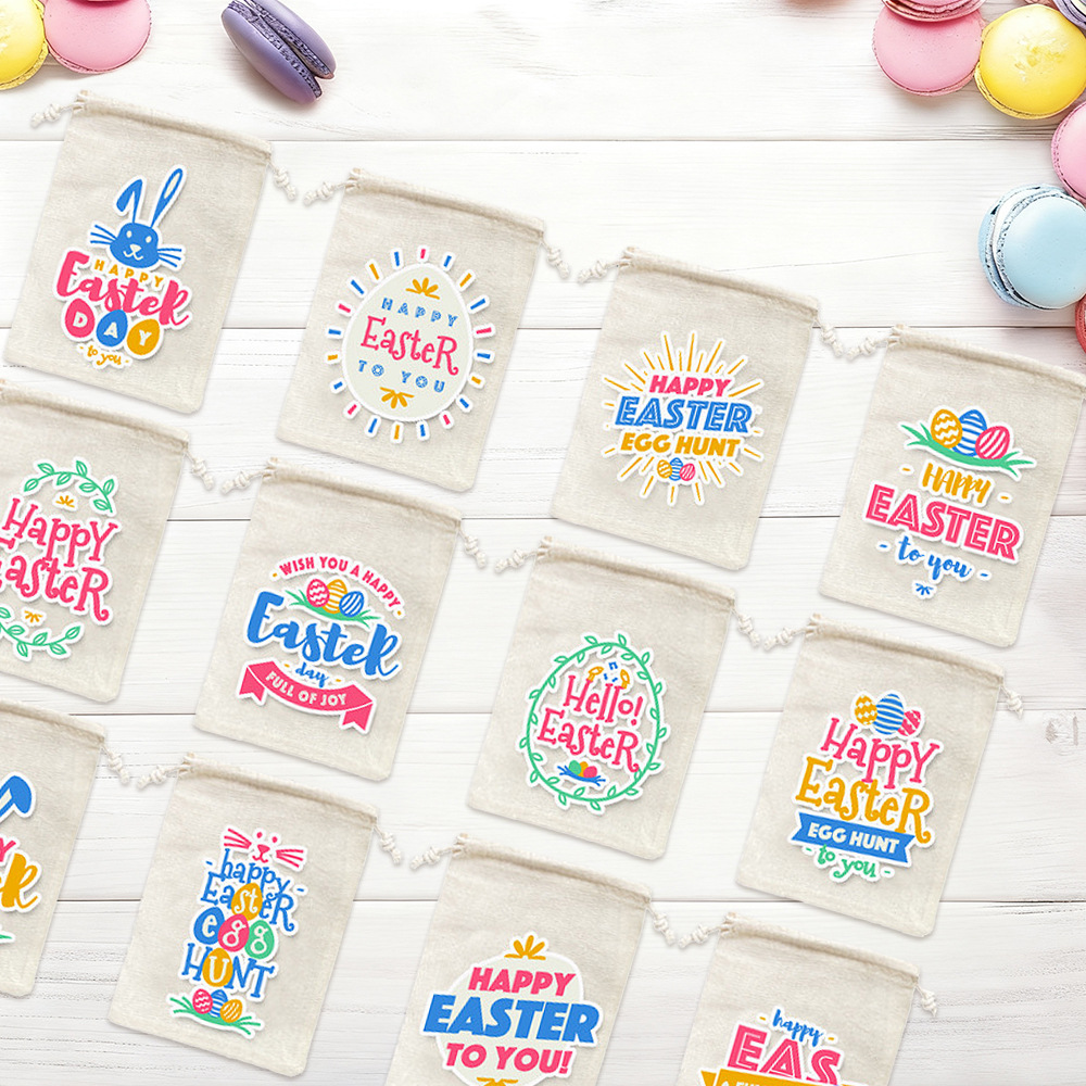 跨境棉布束口袋复活节礼品袋派对装饰袋复活兔抽绳袋节日收纳袋