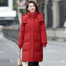 专柜正品牌冬装妈妈羽绒服女中长款羽绒衣连帽中老年时尚女装外套