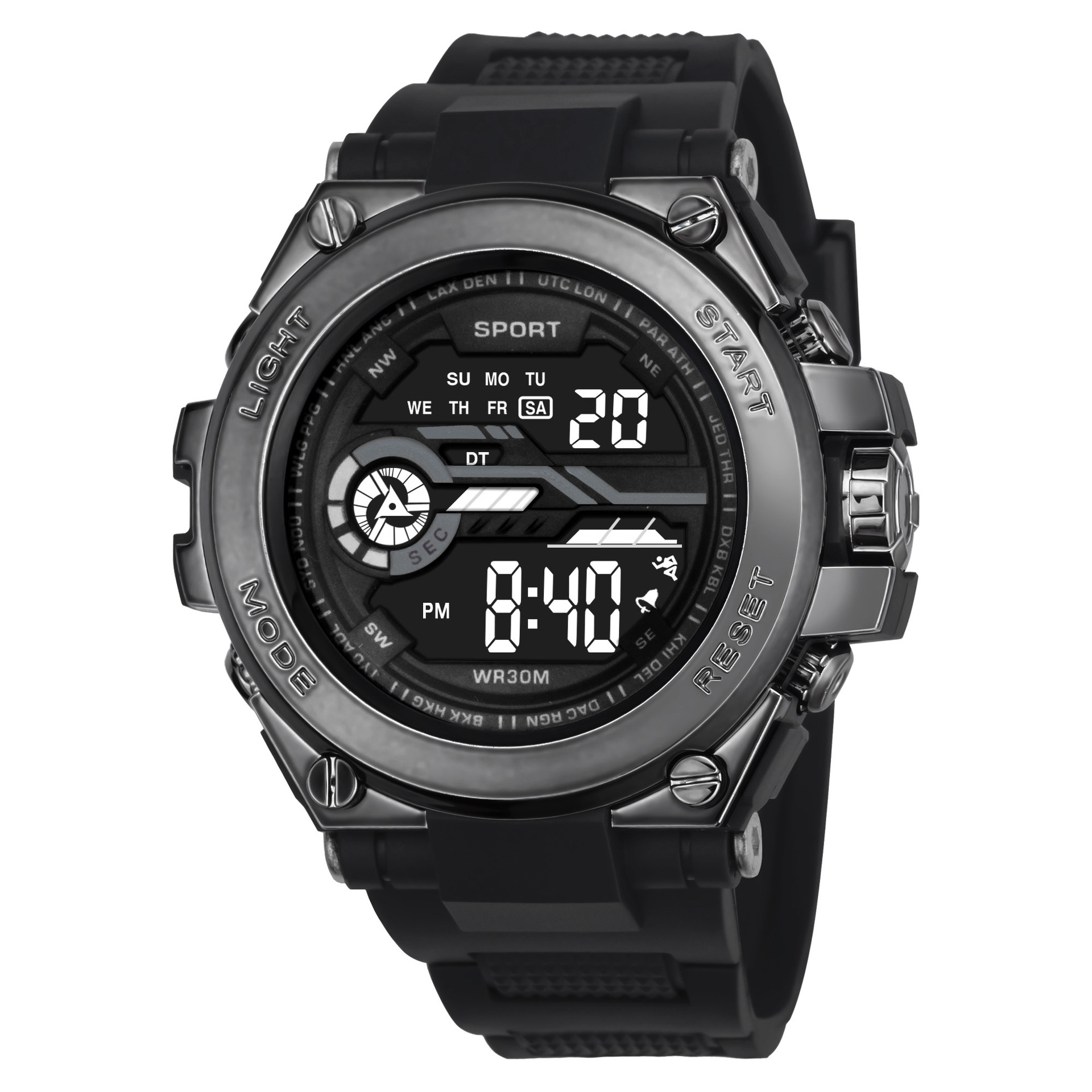 Cross-border dedicado hombres electrochapados reloj electrónico de moda multi-función de alarma luminosa deportes reloj electrónico