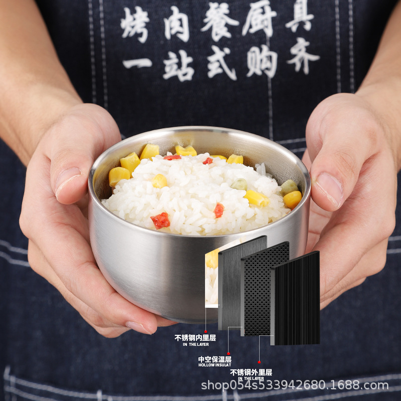 Suministro directo de fábrica restaurante coreano tazón de sopa de acero inoxidable creativo dorado doble capa de aislamiento térmico condimento tazón de arroz con tapa