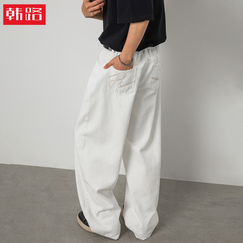 Men's Spring Style Straight-Leg Jeans with Contrasting Color Embroidery on the Back Pocket, Trendy American High Street Retro Loose Casual Long Pants Men's Spring Style Straight-Leg Jeans with Contrasting Color Embroidery on the Back Pocket, Trendy American High Street Retro Loose Casual Long Pants