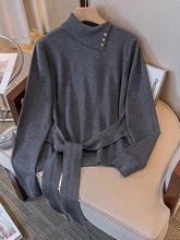 灰色毛衣针织衫女2025新款秋冬大码胖mm收腰内搭打底衫可外穿上衣