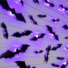 ハロウィン雰囲気パーティーウィンドウ装飾壁美化装飾立体LEDパープルライトコウモリグリーンライトスパイダー