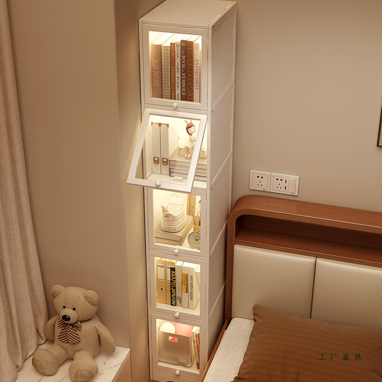 Bedroom Household Small Narrow Bookcase Integrated Wall-To-Ceiling Multi-Layer Display Cabinet Bedside Table Corner Cabinet Black Does Not Take up Space