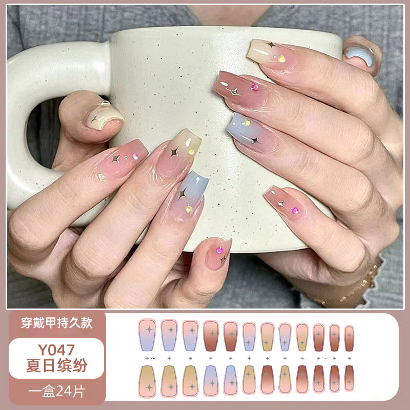 Yi danza de uñas de desgaste largo pegatinas diamante parche de uñas terminado uñas falsas en línea celebridad mismo estilo parche desmontable