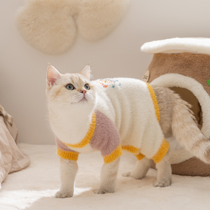 猫咪衣服秋冬加绒毛衣厚款保暖四脚衣中小型泰迪布偶宠物服装批发|undefined