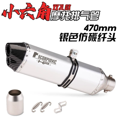 Motorcycle modification exhaust pipe Kaiyue 321R spring wind 250SR race version NINJA400 exhaust modification (Exhaust pipe) - 470-double-hole-silver-imitation-carbon-head