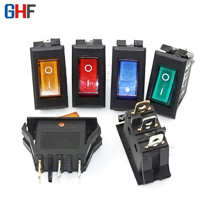 直销船型KCD3-102N双卡位 双耳带灯三脚二档红色电源翘板跷板开关