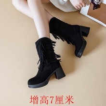 中高跟底显瘦显腿长高筒骑士靴增高小个子公主瘦瘦靴新款秋冬女靴