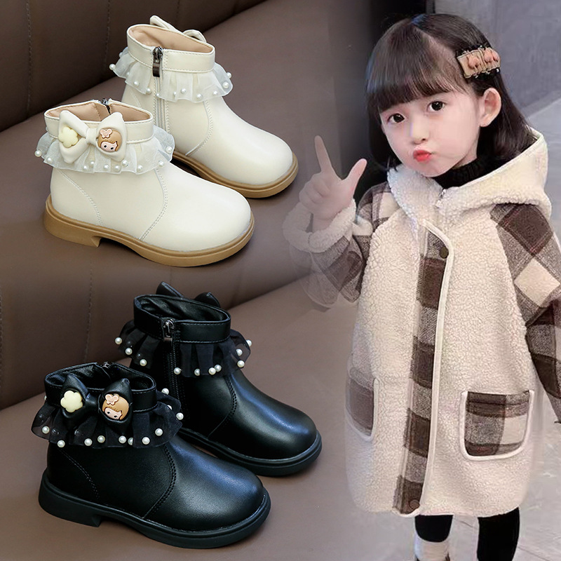Girls' Boots 2025 Autumn and Winter New Kidsren's Soft-Soled Short Boots Princess Leather Boots Girls' Medium and Large Kidsren's Boots Single Boots