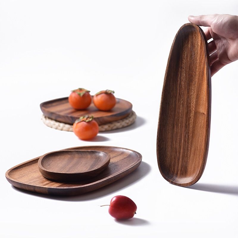 Acacia madera sólida irregular bandeja de madera de alimentos bandeja de madera comercial bandeja de bocadillos bandeja de frutas almacenamiento de dulces
