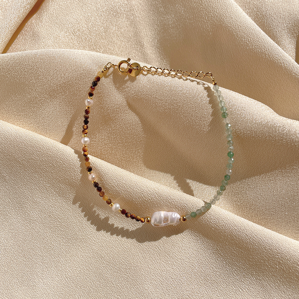 Fashion Round Pearl Titanium Steel Beaded Bracelets 1 Piece