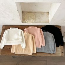 ins韩版男女童宝宝纯棉毛织高领毛衣打底衫冬季百搭加厚加绒上衣