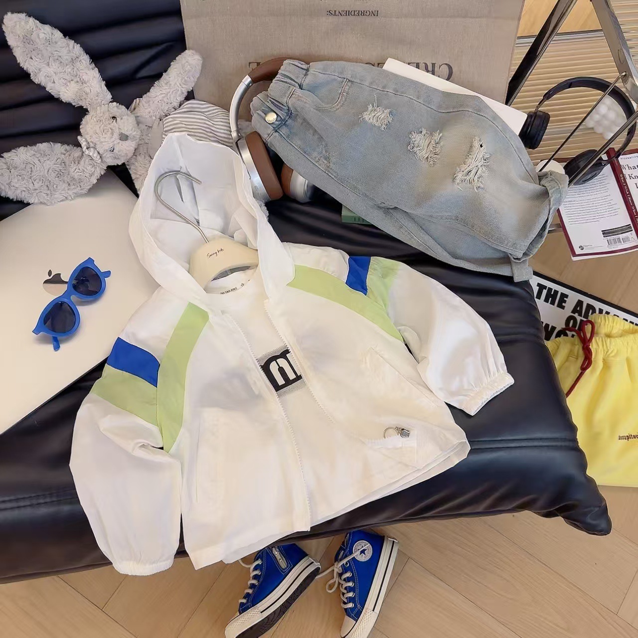 Chaqueta de costura de secado rápido de verano para niños, nuevo abrigo de hogar ligero y transpirable para niños y niñas de mediana edad, chaqueta de todo fósforo