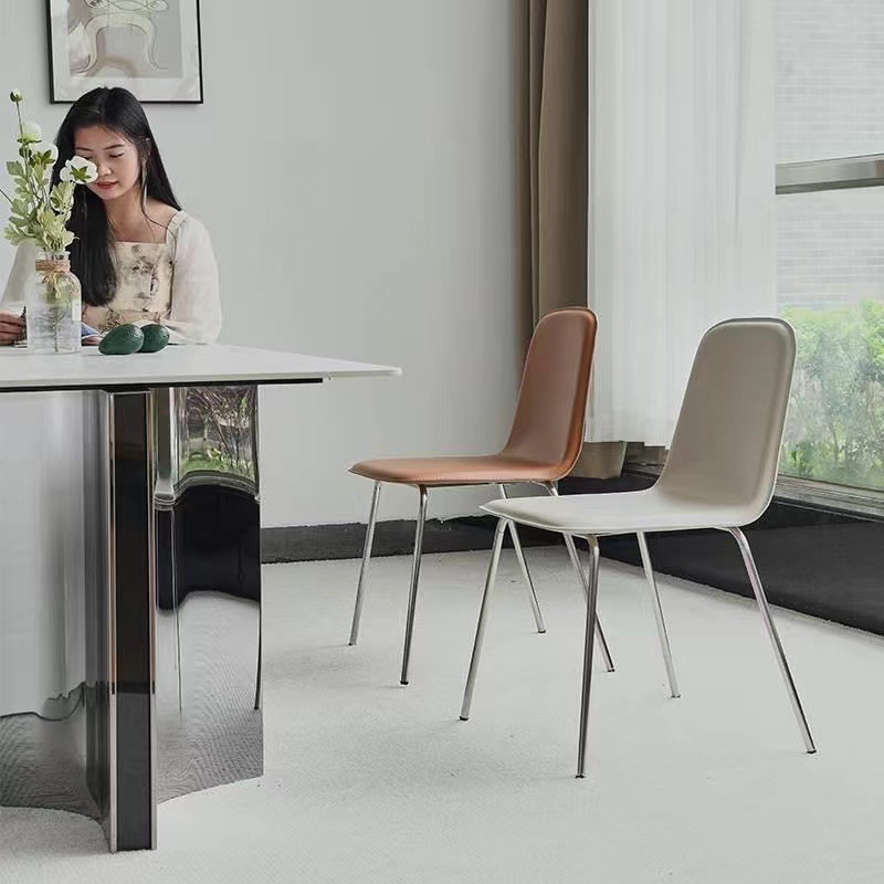 Saddle Leather Dining Chair, Home Back Chair, Modern Simple Stainless Steel Chair, Removable Assembled Dining Chair, Comfortable and Sedentary