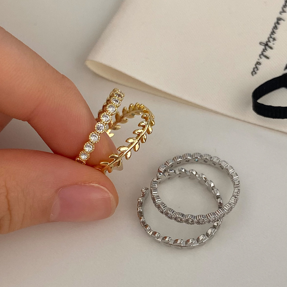 Street Occasion Copper Material Round Pattern Casual Round Copper Plating Inlay Zircon Gold Plated Open Rings