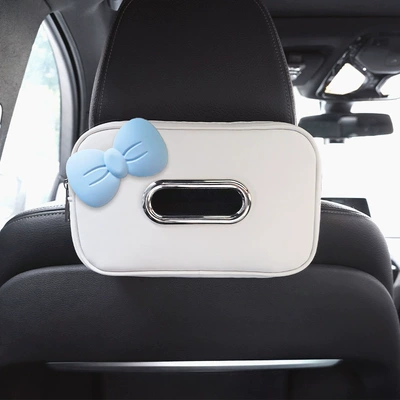 New seat back bow Car tissue box/set - a-pack-white-tissue-box-blue-bow