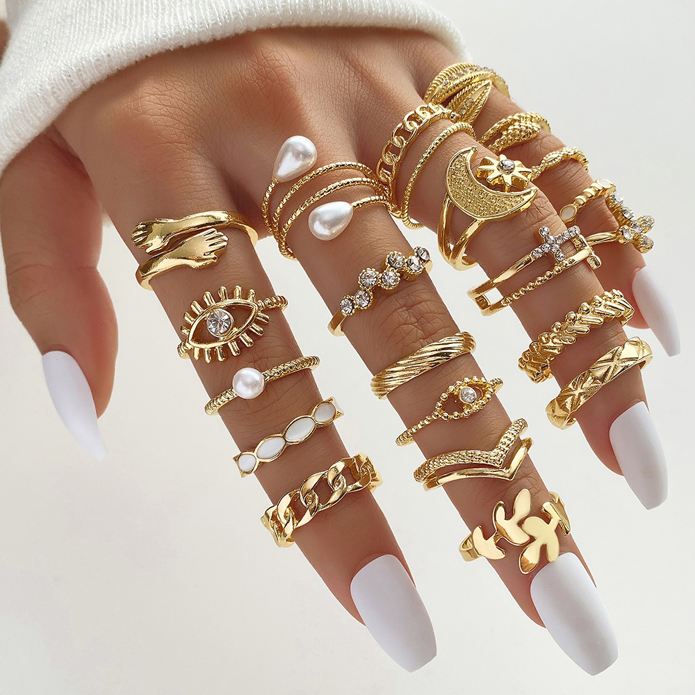 Stacked multi-layer chain love cross joint ring alloy wheat ear…