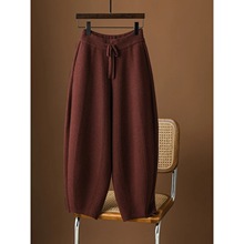 大码双面绒镰刀裤女春季新款加厚宽松阔腿裤高腰哈伦休闲弯刀裤潮